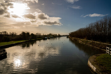 View of the Gloucester - Sharpness Ship Canal viewed from Patch Bridge, near Slimbridge, United Kingdom