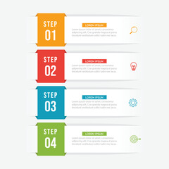 Vector infographic label design concept with square layout and marketing icons with 4 steps or options.
