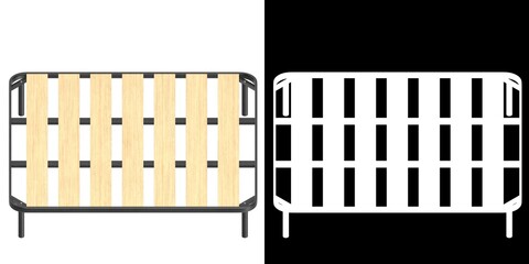 3D rendering illustration of a king size bed frame with large slats