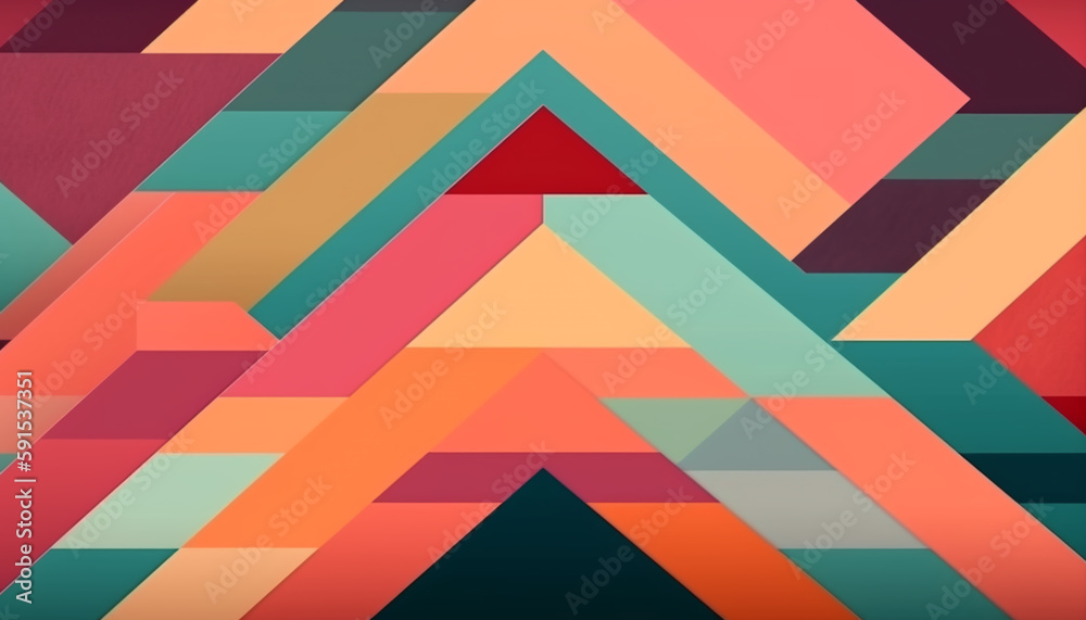 Fototapete Simple minimalist retro color trendy background and abstract colorful wallpaper. Artistic digital art geometric line stripe and wave, element and design material. Generative AI technology.