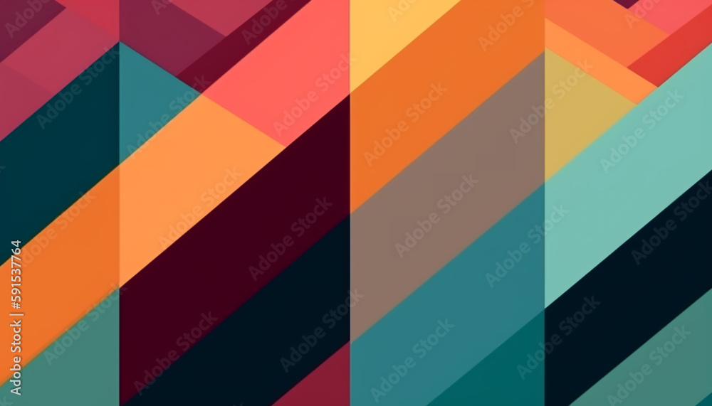 Fototapete Simple minimalist retro color trendy background and abstract colorful wallpaper. Artistic digital art geometric line stripe and wave, element and design material. Generative AI technology.