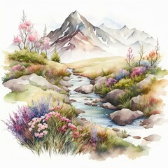 A beautiful alpine meadow with wildflowers Generative Ai