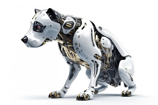 Portrait Of Futuristic Robo Dog Isolated On White, Made Using Generative Ai