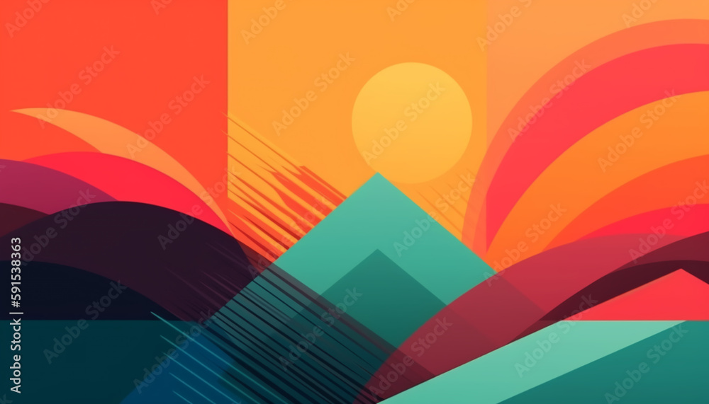 Fototapete Simple minimalist retro color trendy background abstract colorful wallpaper and backdrop. Artistic digital art rendering, glimpse of panoramic mountain wave. Generative AI technology.