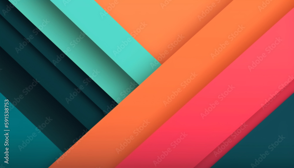 Fototapete Simple minimalist retro color trendy background and abstract colorful wallpaper. Artistic digital art geometric line stripe and wave, element and design material. Generative AI technology.