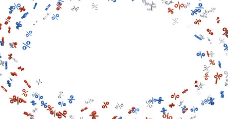 Sales icons floating in the air 3D rendering - 3D percent rain illlustration