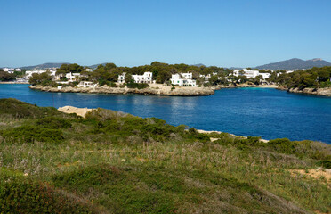 Naklejka na ściany i meble View on the Cala Dor coastline from Es Fort, Mallorca