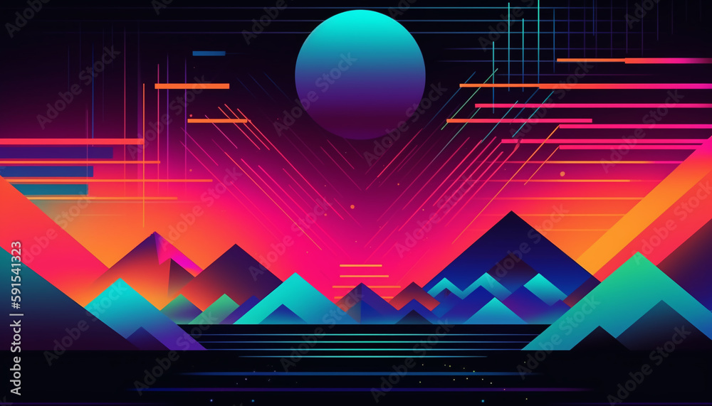 Fototapete Simple minimalist retro color trendy background abstract colorful wallpaper and backdrop. Artistic digital art rendering, glimpse of panoramic mountain wave. Generative AI technology.