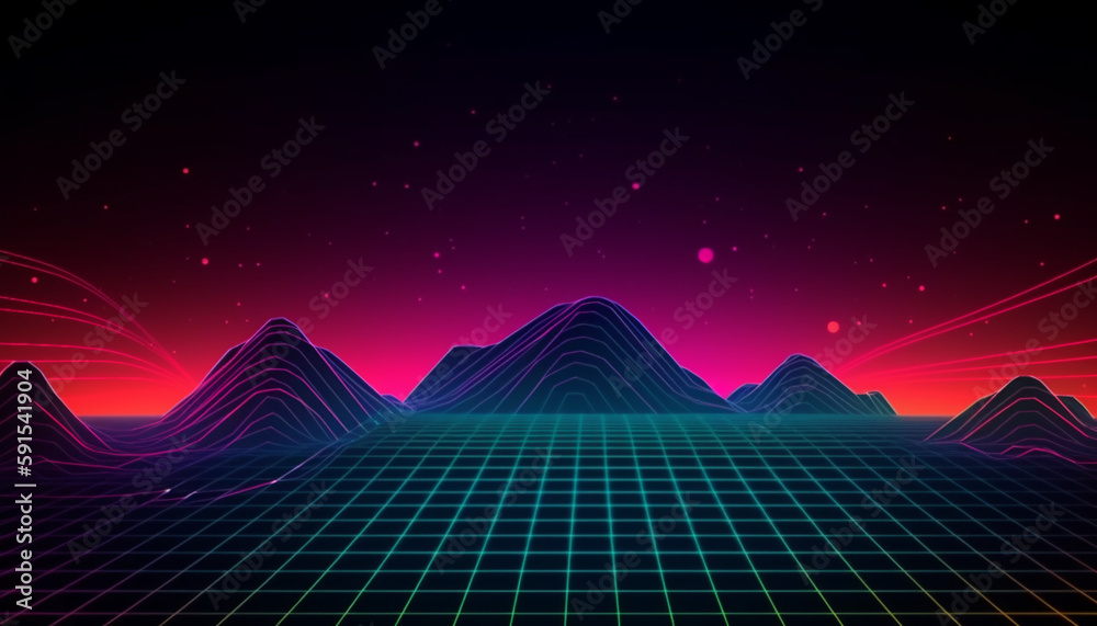 Fototapete Simple minimalist retro color trendy background abstract colorful wallpaper and backdrop. Artistic digital art rendering, glimpse of panoramic mountain wave. Generative AI technology.