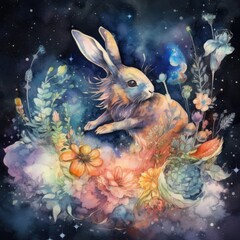 watercolor mysterious rabbit Generative Ai