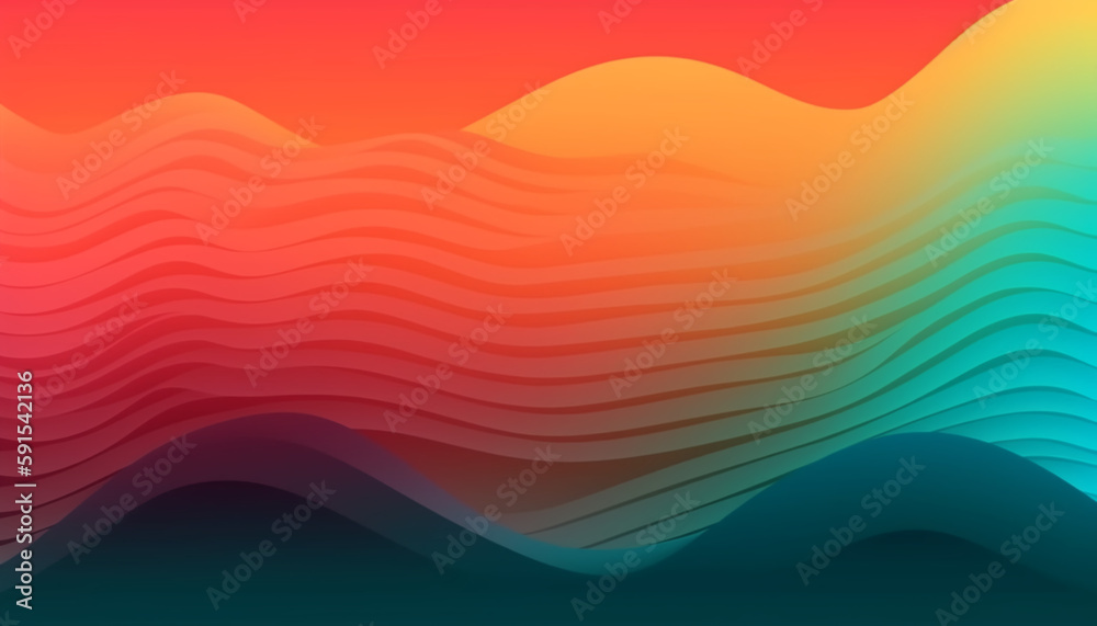 Fototapete Simple minimalist retro color trendy background and abstract colorful wallpaper. Artistic digital art geometric line stripe and wave, element and design material. Generative AI technology.