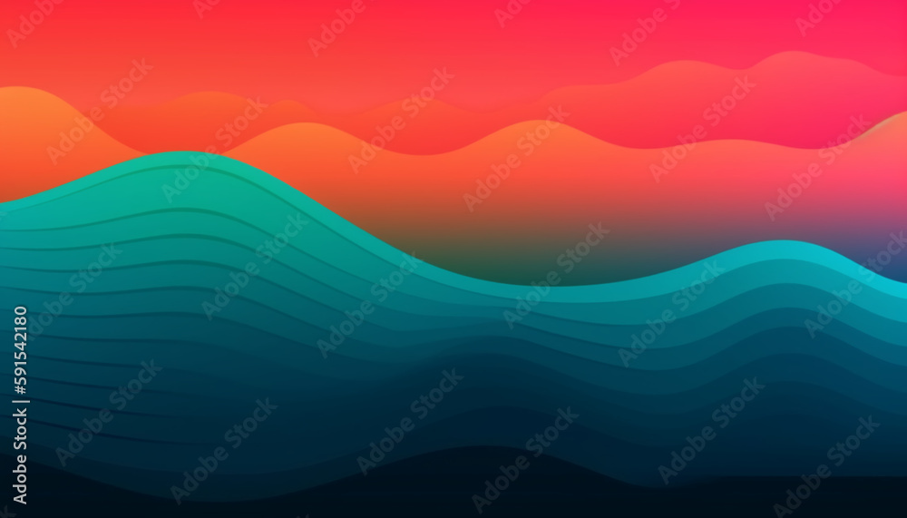 Fototapete Simple minimalist retro color trendy background and abstract colorful wallpaper. Artistic digital art geometric line stripe and wave, element and design material. Generative AI technology.
