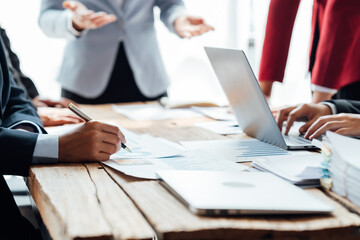 Group Asian Young woman business join hands for working  job success, Hand coordination, symbolizing the hands to unity and teamwork, meeting, helps , business concept.