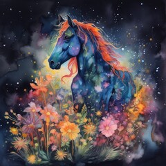 Obraz na płótnie Canvas Watercolor mysterious Horse Generative Ai