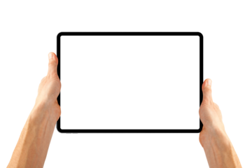 a tablet ipad in a hand on the png backgrounds