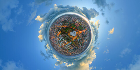 city of speyer germany europe evening aerial cityscape 360° little planet