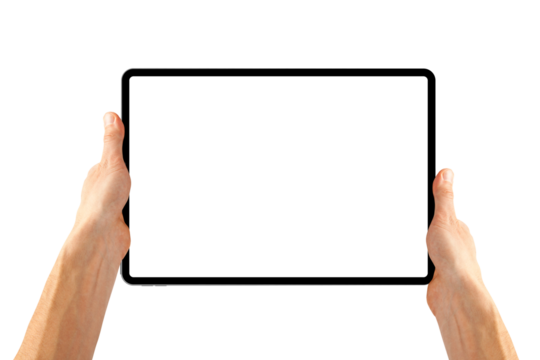 a tablet ipad in a hand on the png backgrounds