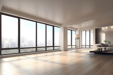 Fototapeta na wymiar modern living room with large window, generative ai