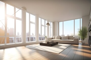 Fototapeta na wymiar modern living room with large window, generative ai