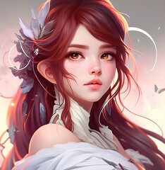 Fototapeta premium portrait of a cute woman with red hair manga style