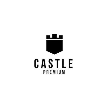Vector castle with shield logo design concept template illustration idea