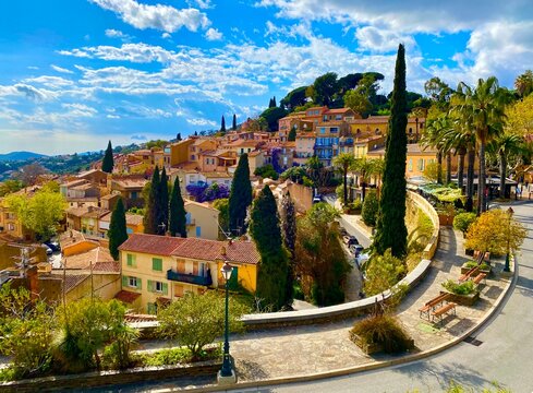 view of the roofs of the town Bormes les Mimosas in the south of France