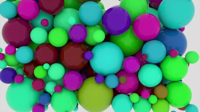 3d animation 4K. Abstract background with colorful balls stuck together. Festive pink blue colorful balloons