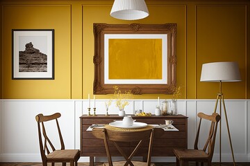 Dinging room - mustard, white, wood
