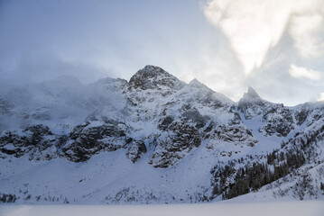 Fototapeta na wymiar Winter mountain landscape. Polish Tatras in winter in the area of ​​