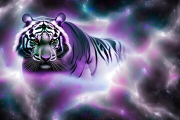 Portrait of a White Tiger on Galaxy Background