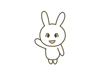 こんにちは_挨拶をするポップなうさぎ_背景無地