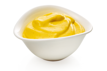 tigela de mostarda amarela em fundo transparente - pote com mostarda