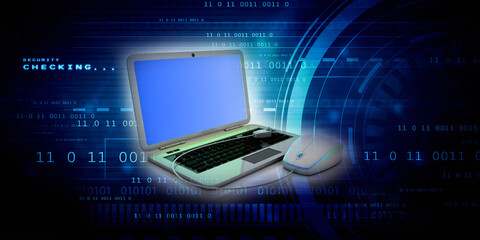 3d rendering laptop connected mouse