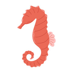 Red seahorse isolated on white background. Simple underwater inhabitant. Modern hand drawn flat illustration. © Ira