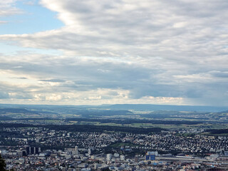 City view from above. Panorama of the city. Zurich panorama from the mountain. City background in summer.