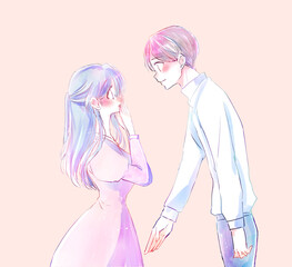 告白する男性とうれしい女性　和やか