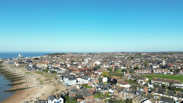 Aerial Whitstable Busy Beach Rise