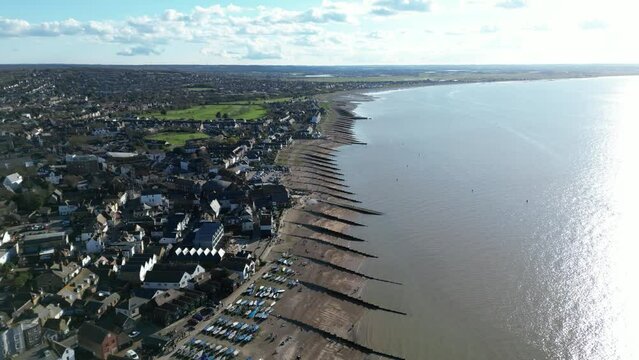 High Aerial Push Whitstable Beach and Town