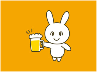 泡たっぷりの生ビールで乾杯するポップなうさぎ © shunpang