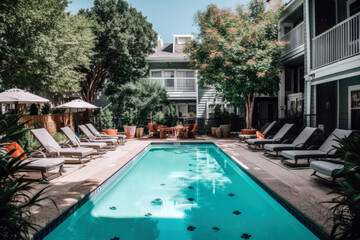 Pool Surrounded By Lounge Chairs. Generative AI