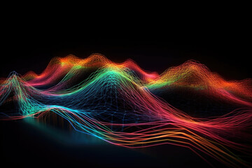 Big Data concept. Colorful cyberspace of future. Science and innovation of technology. Abstract blue lines with bright dots connecting digital neural network created with Generative AI.