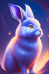 A neon-lit futuristic painting of a small rabbit. Vibrant colors with a glowing aura. Generative AI