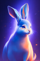A neon-lit futuristic painting of a small rabbit. Vibrant colors with a glowing aura. Generative AI