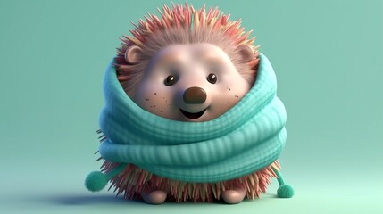 A warm - hearted, cute hedgehog sharing a cozy blanket with a chilly earthworm, feeling kind and considerate in a pastel - colored illustration. 3d illustration. Generative ai.