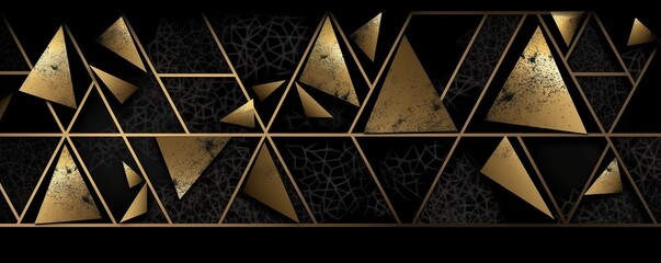 Golden marble texture triangles on a black background. Generative AI