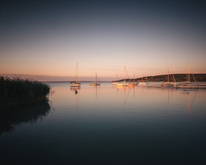 Fototapeta na wymiar Sailboats in the port at lake Balaton, Hungary in summer