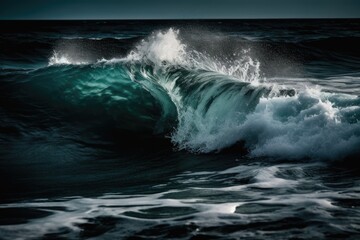 Obraz premium Isolated Sea Wave In Motion, Captured Midcrash As It Curls Over And Breaks. Generative AI