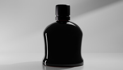 Perfume bottle in black on a solid background