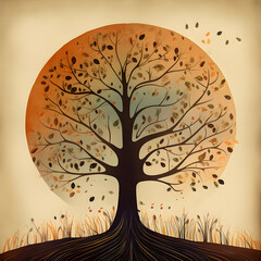 Tree in the autumn. Illustration,ai generative.