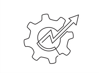 Continuous One line drawing of gear with arrow up inside. Simple lineart style trend modern development logotype art design isolated on white. 